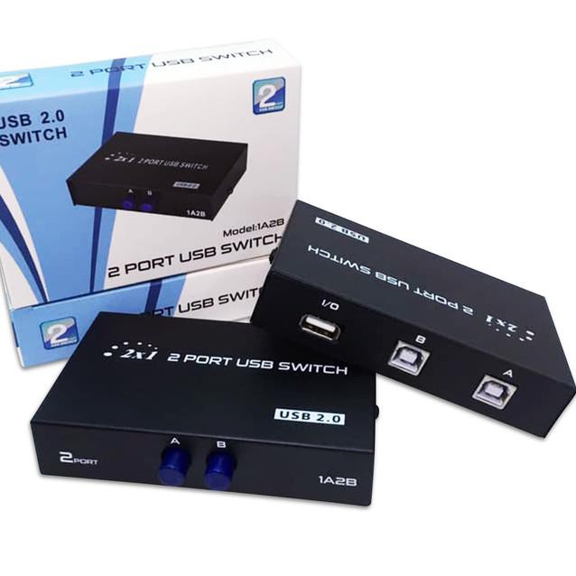thumbnail interactive-video image 1 of 2-Port USB Switch With Cables - Share Printer Between 2 Computers Manual Switch Box 1 of 11